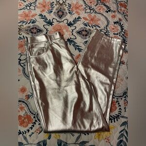 NWT Abercrombie & Fitch Metallic Sliver The 90’s Straight High Rise Pants Size32